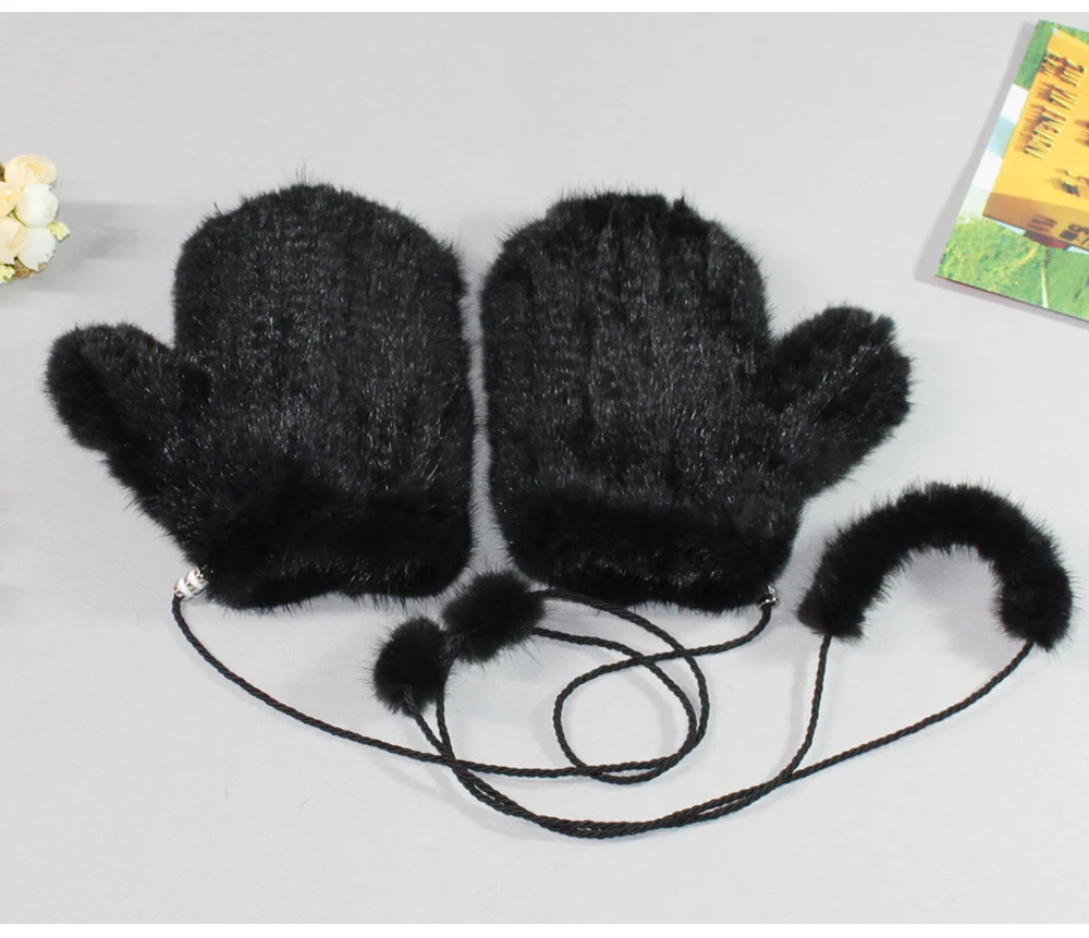 Настоящие Вязаные норковые меховые перчатки зимние женские теплые меховые перчатки Новые натуральные норковые кожаные перчатки