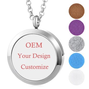 

4 Styles/Set OEM Customize Gift 30mm Essential Oil Aroma Diffuser Perfume Locket 316L Stainless Steel Magnetic Jewelry VA-716