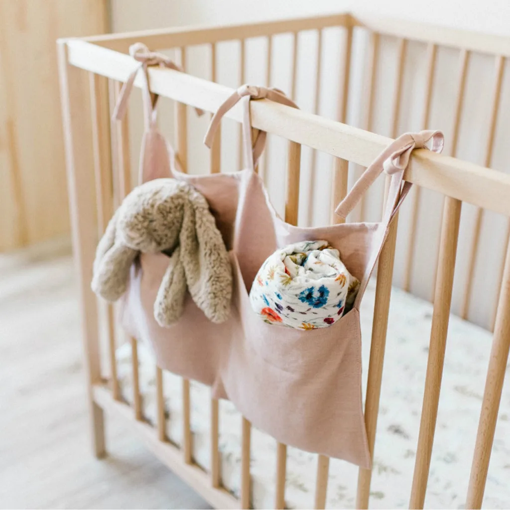 Baby Crib Pocket Nursery Organizer Solid Bedside Toys Hanging Bag Descr Cot Bed Baby Cotton Crib Organizer Toy Diaper