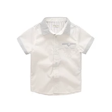 Детская одежда, блузка, свитер, хлопковый Повседневный Белый пуловер с короткими рукавами для маленьких мальчиков, летняя полосатая рубашка для малышей