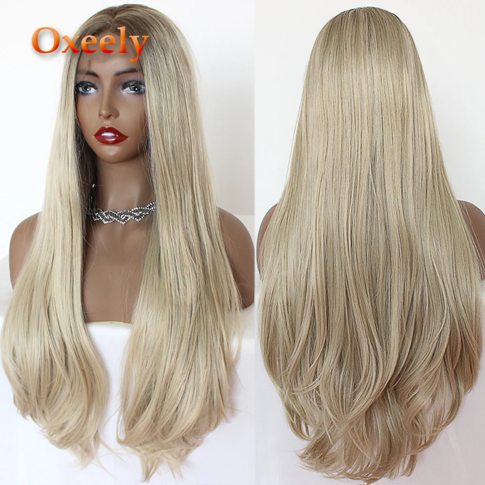 Oxeely Природных Прямо Синтетические волосы на кружеве парик Ombre ...