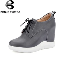 BONJOMARISA Marke Design Frauen Stiefeletten Fashion Versteckte Keil High Heels Lace Up Frühling Herbst Schuhe Runde Kappe Plateaustiefel