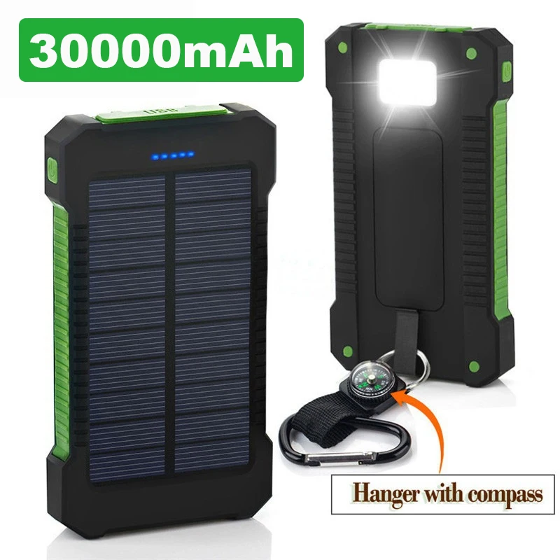 

For Xiao Mi Solar Power Bank 30000mAh Solar Charger External Battery Charger Waterproof Power bank Smart phone for Huawei 5G LG