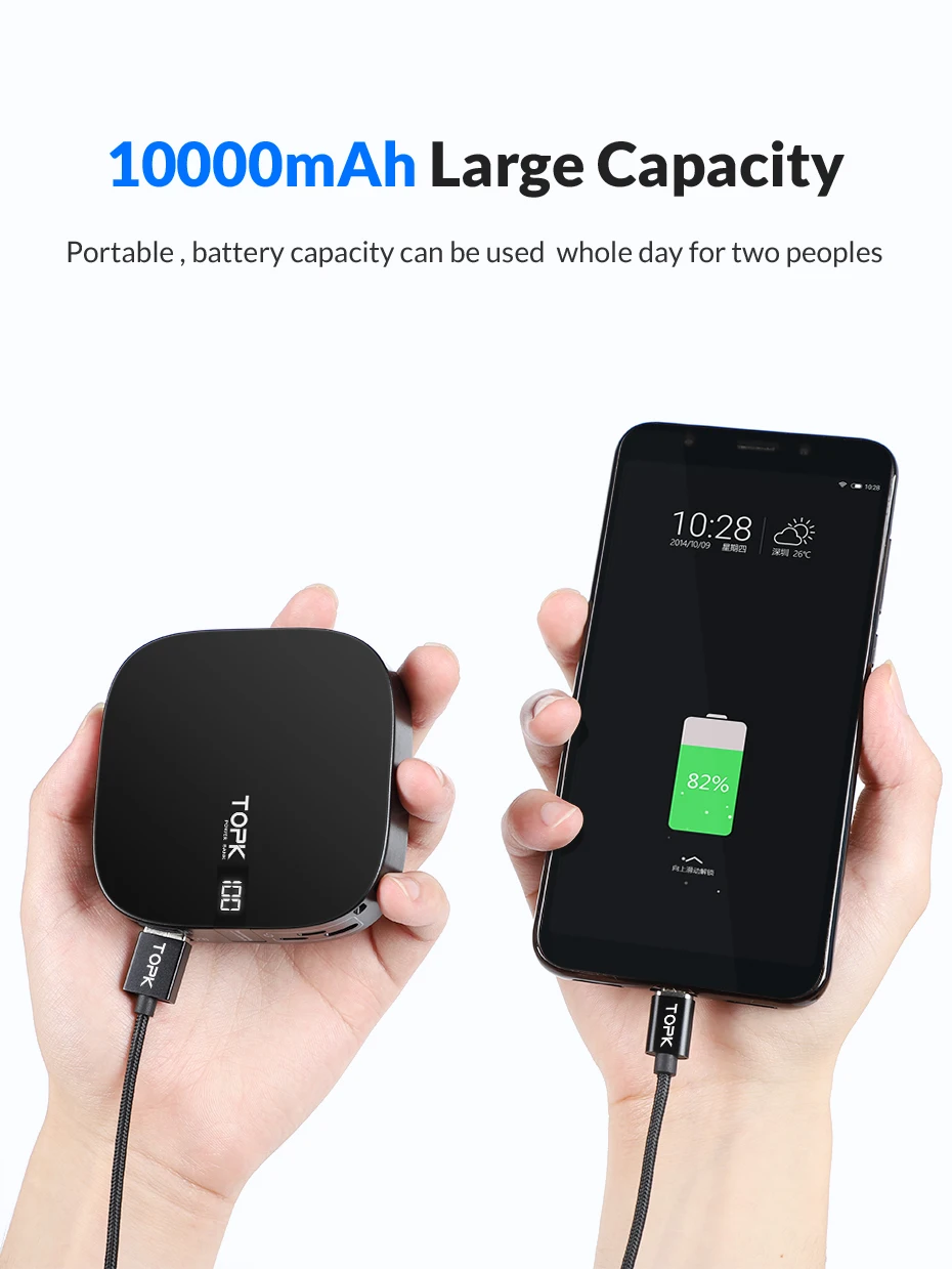 TOPK 10000 mAh power Bank Dual USB миниатюрное портативное зарядное устройство для мобильного телефона внешний аккумулятор power bank для iPhone samsung Xiaomi