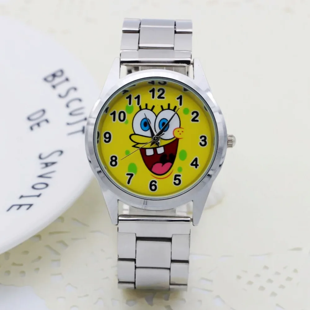 

2019 Cute Cartoon Pretty SpongeBob style Children's Watches Women's Student Girls boys Quartz Metal steel Wrist Watch