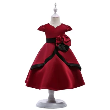 

2019 Sleeveless Girl Dresses Big Bow Wine Red Kid Wedding Birthday Formal Dress Prom Birthday Dress Flower Girls Princess Dress