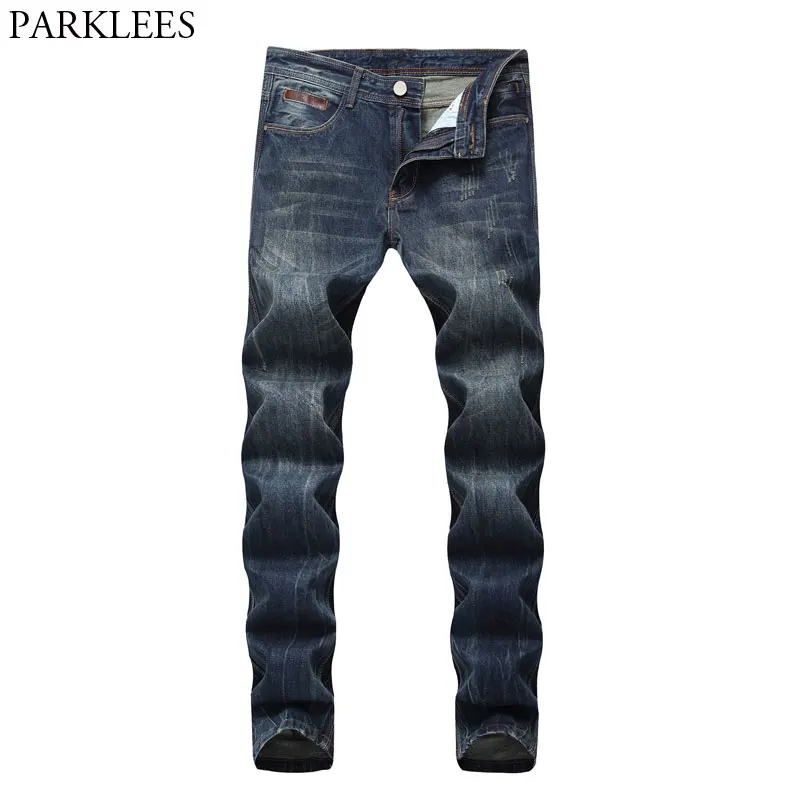 

2018 New Fashion Blue Straight Jeans Men Casual Wash Cotton Slim Fit Jeans Homme Classic Scratched High Quality Denim Trousers