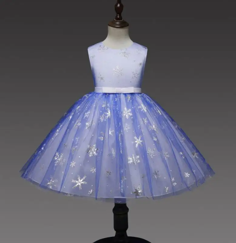 Платье принцессы для девочек со снежинками, без рукавов, газовое платье для дня рождения, свадьбы, вечеринки одежда для детей От 2 до 8 лет RC114091 - Цвет: blue