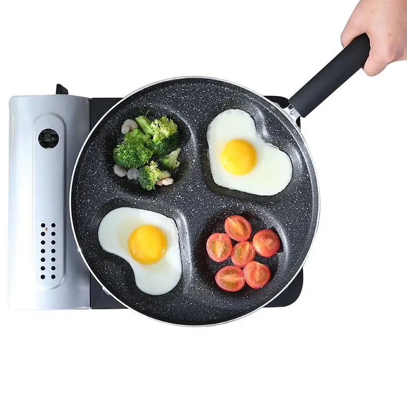 Heart-Shaped Non-Stick Frying Pan Four-Hole For Eggs Ham Pan Cake Maker No Oil-Smoke Breakfast Grill Pan Cooking Pot Multifunc