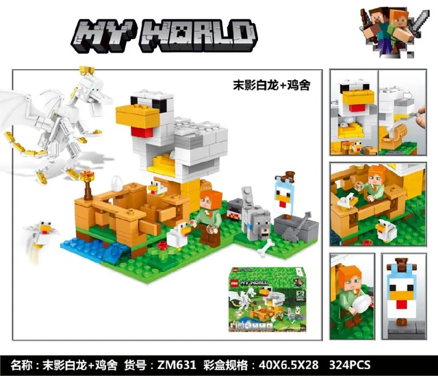 Zm631 Minecraft Chicken Coop And Dragon 324pcs Building Blocks Educational Toys For Children Legoing My Worlds Minecraft Figures In Blocks From Toys