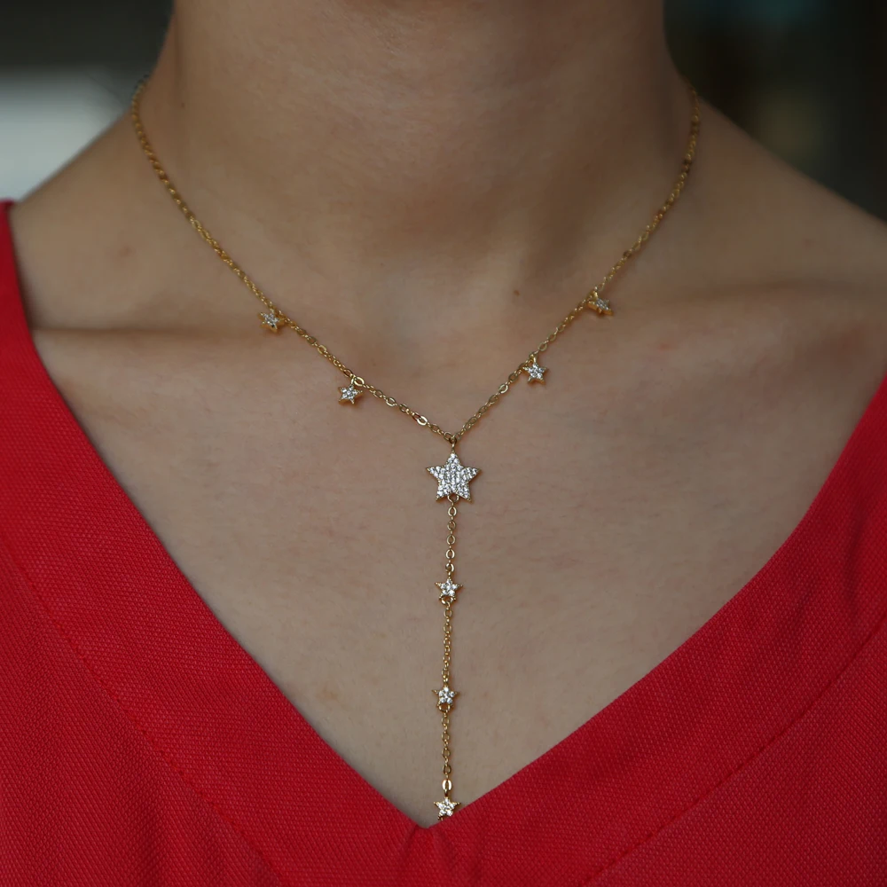 Sdzstone, Модные женские ювелирные изделия, Золотая Звезда серебряного цвета, ожерелье с подвеской, Y ожерелье, s цепочка, ожерелье для женщин 41+ 5 см