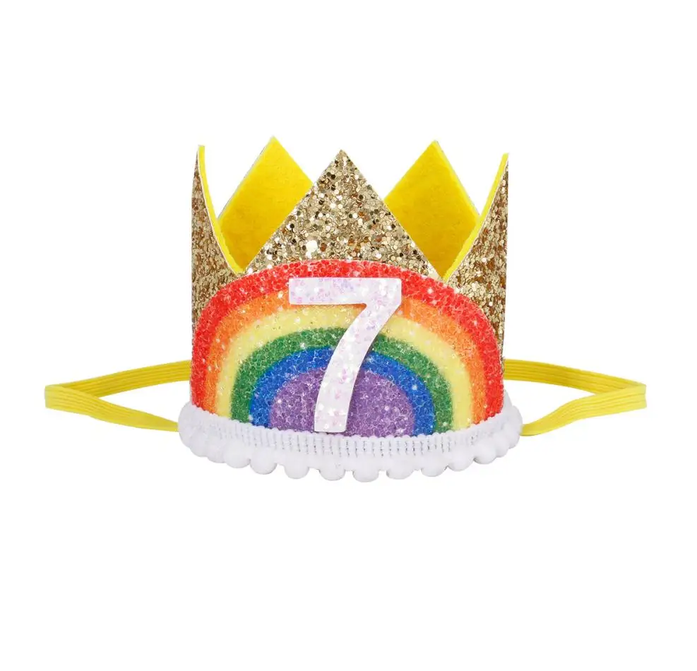 Chicinlife от 1 до 8 лет Радуга день рождения корона шляпа мальчик девочка день рождения украшение ребенка душ белый золотой день рождения шляпа - Цвет: Gold 7