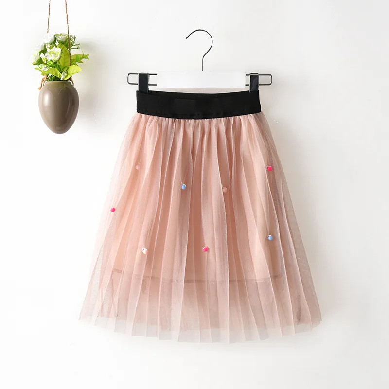 Весенняя кружевная юбка с жемчужинами для мамы и дочки, сетчатые юбки до середины икры для маленьких девочек, юбка с бусинами для малышей, семейная одежда с высокой талией