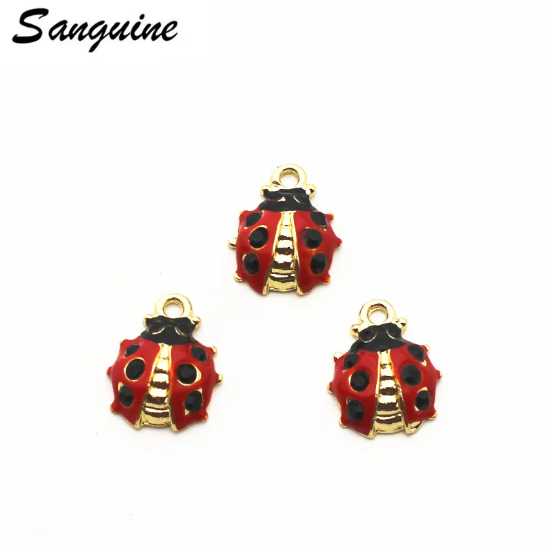 

20pcs/lot ladybird insect Dangle Charms golden Pendant Lobster Clasp Hanging Charm For Bracelet Floating Charms Jewelry