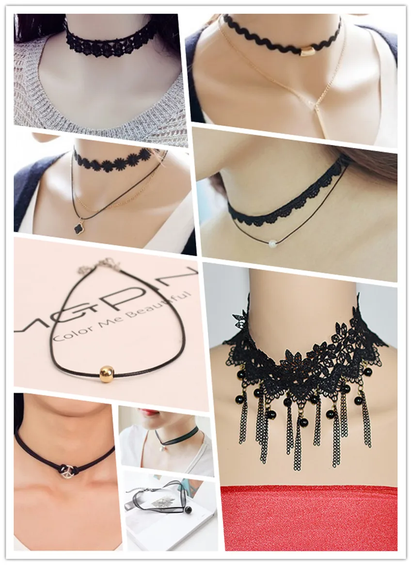 

7 Styles Choose Gothic Choker Neckalce for Women Girls Gift peace tassel wedding Lace Colar Short Necklace Jewelry for women