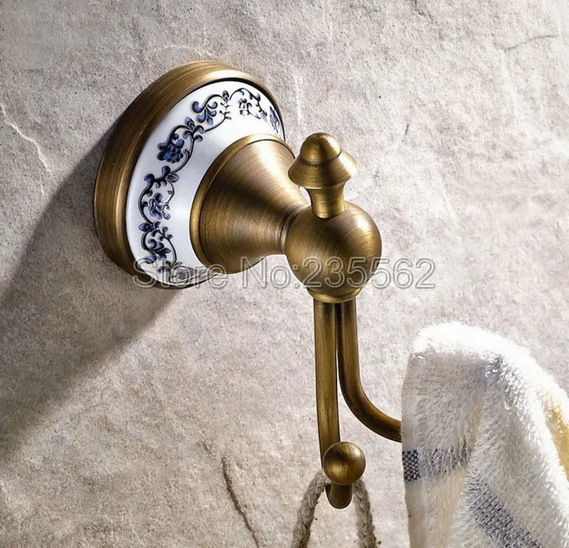 

European Style Retro Brass Towel Hooks Wall Mounted Coat Hooks Bathroom Accessories Clothes Robe Hooks Lba410