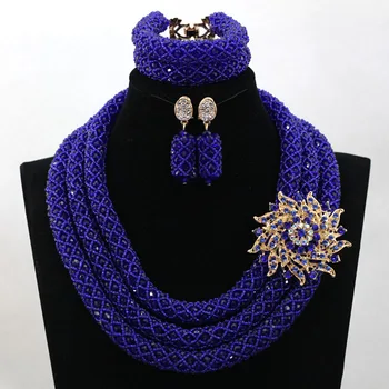 

Charms Royal Blue Bridesmaid Crystal Necklace Set Wedding&Events Lady African Nigerian Beads Jewelry Set Free Shipping WD154