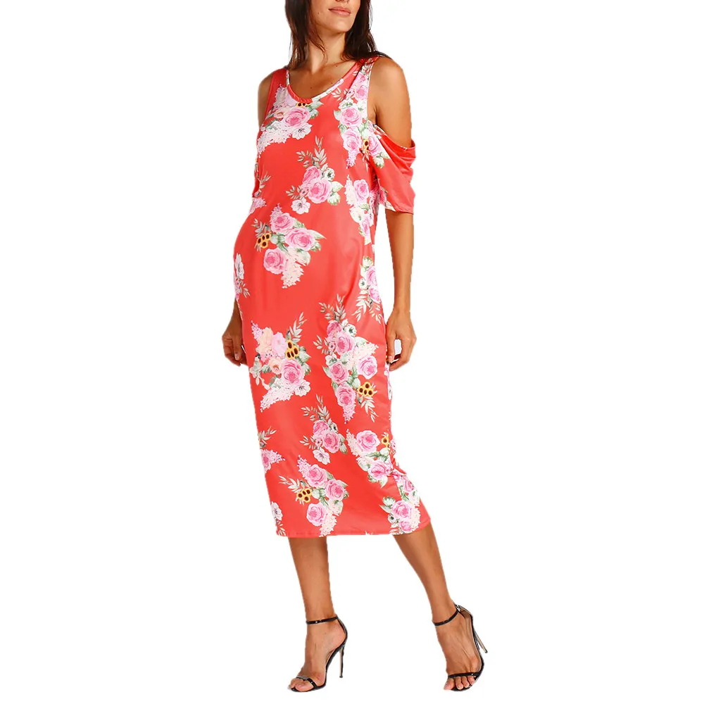 

SZYADEOU Women Pregnants Floral Dress Cold Shoulder Summer Body-Con Dresses Maternity Robe femme enceinte vestido embarazada C3
