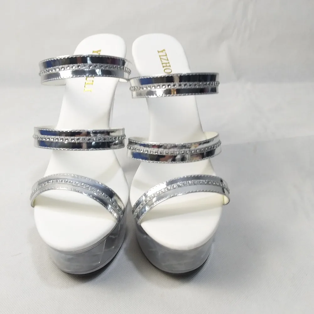 Professional pole dancing fashion sexy shoes 15 cm high-heeled shoes/sandals white crystal