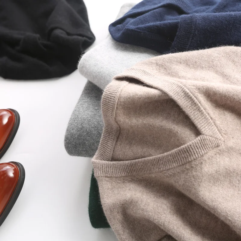 

Cashmere cotton pullover men sweater basic warm V-Neck Jumper pull noel homme mens sweaters 2019 autumn winter Knitted sweater