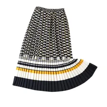 Полиэфирные длинные юбки с принтом, модные женские плиссированные контрастные цветные повседневные юбки, повседневные женские юбки# G20