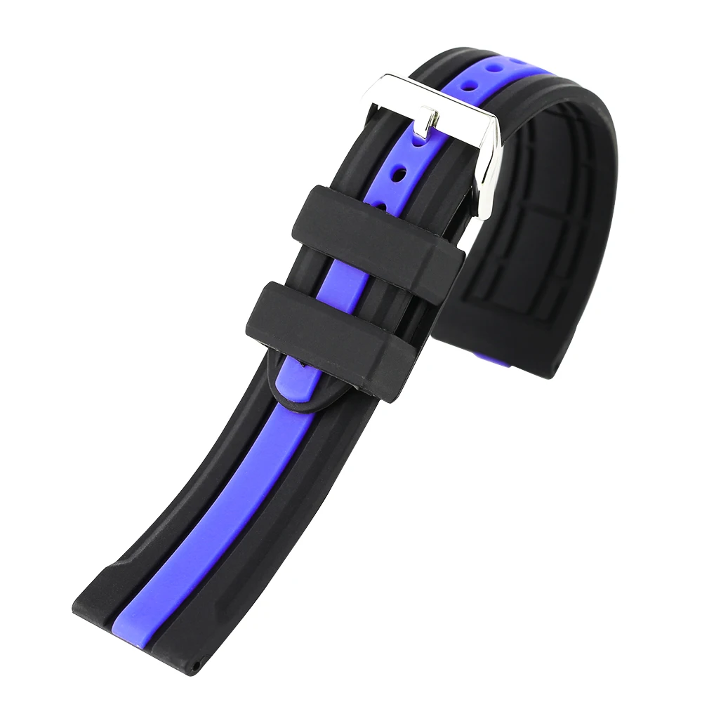 HQ Replacement Unisex Red Black Stripe Rubber Watch Band Women Soft Silicone Pin Buckle Men Watch Bands New With Tags Gift (29)