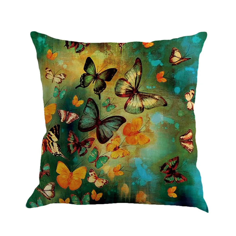 Linen Pillow Case Butterfly Painting Flower Vintage Pillow case Throw