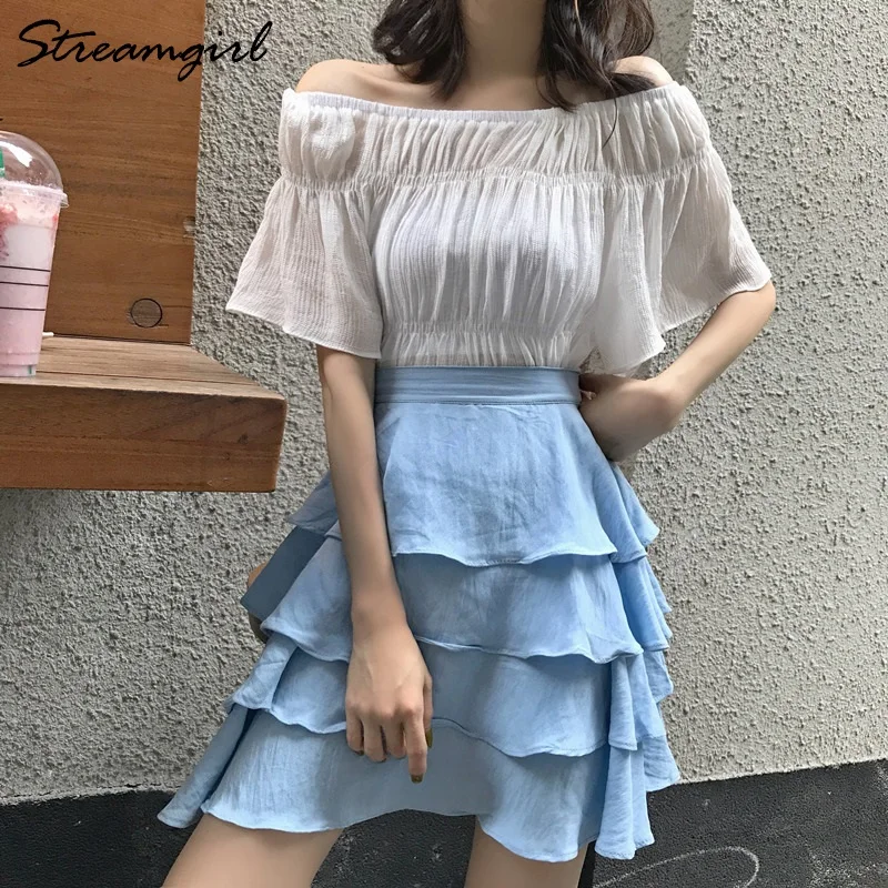 Streamgirl синяя короткая юбка летняя женская 2019 юбки с оборками Женская s Силиконовые