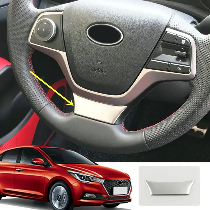 

Car Styling 1PCS Stainless Steel Interior Steering Wheel Bottom Cover Decoration Trim For Hyundai Verna Solaris Accent 2018