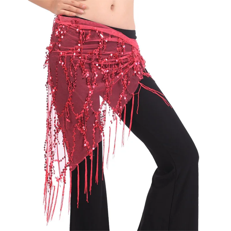Silver Coins Tassels Sequins Triangle Hip Scarf Belt Chain Belly Dance Costumes