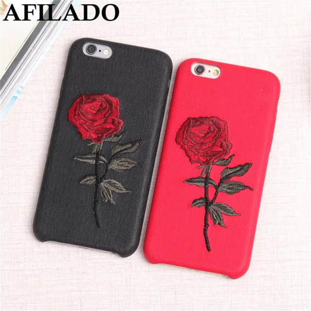 Funny Hand Embroidery Rose Flower Soft Cover for IPhone 6