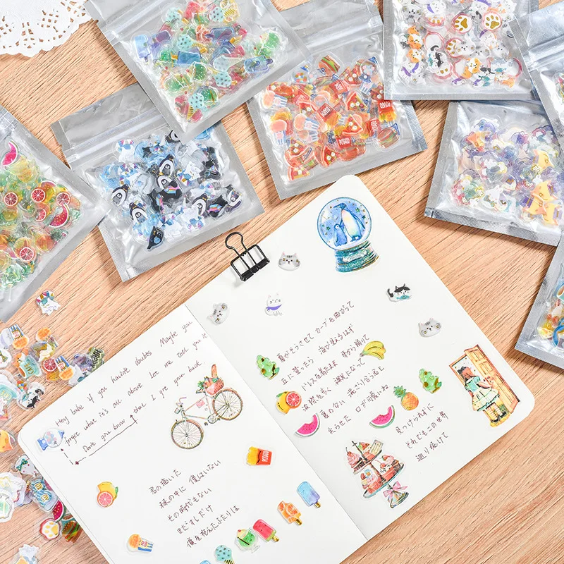 لطيف ملصقا Kawaii Diy دفتر ملصقات هاتف محمول شفافة الزخرفية PVC الأصالة القرطاسية ملصق كريستال