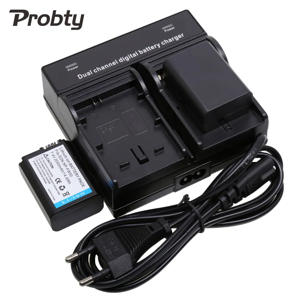 Probty 2Pcs 2000Mah Np-Fw50 Fw50 Np Fw50 Batteria Per Fotocamera + Doppio Caricatore Per Sony Nex-5 Nex-5A Nex-5C Nex-5D Nex-5Db Alpha 7R Ii