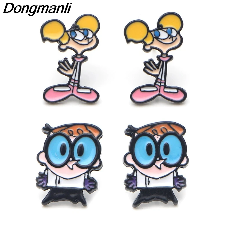 P3712 Dongmanli Dexter Lab серьги-гвоздики для женщин эмалированная нержавеющая сталь пирсинг ювелирные изделия из Кореи для девочек