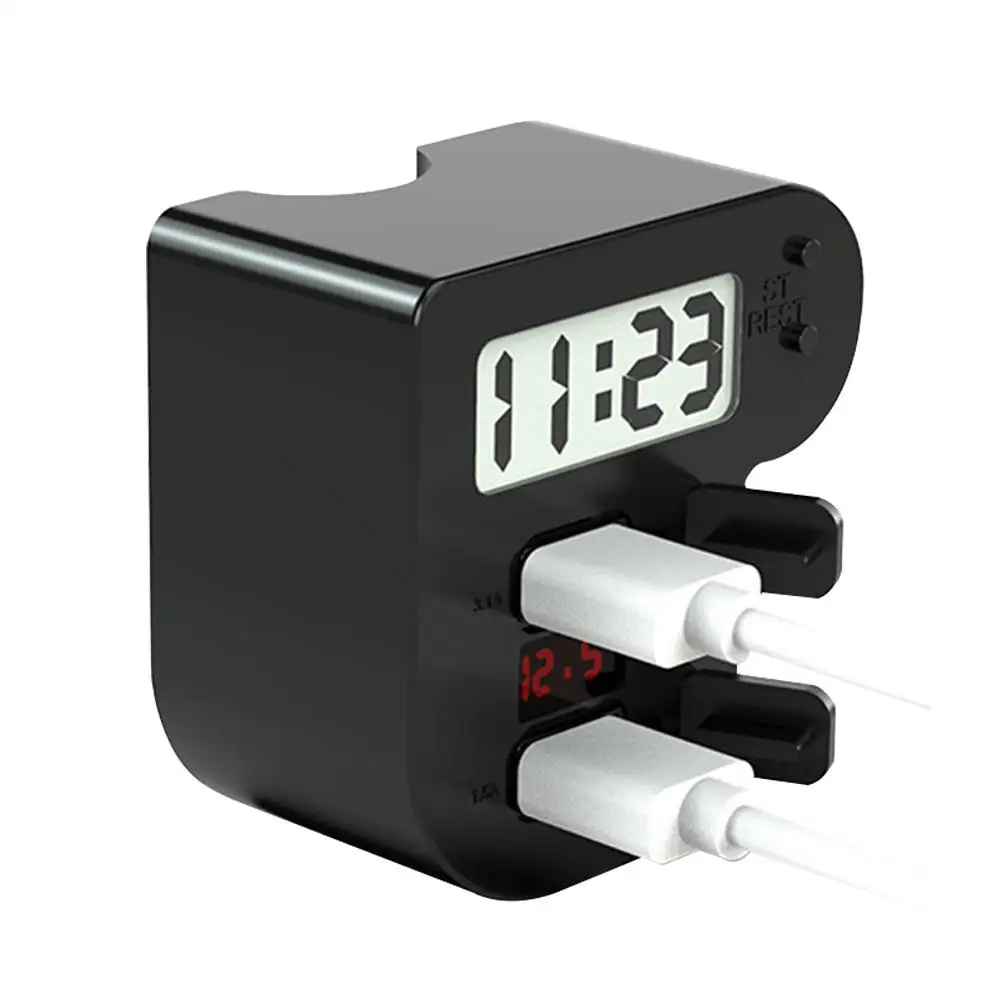 

12V/24V Motorcycle Car 4.6A Dual USB Charger Timetable Electronic Watch Clock Voltmeter Disconnect Plug
