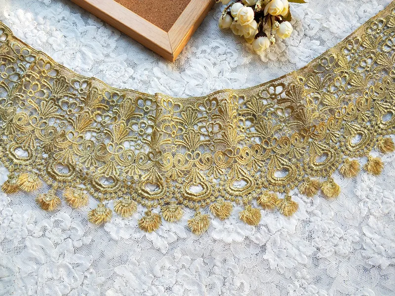 3 meter/lot 17cm 6.69" width gold fabric embroidery tapes lace trim