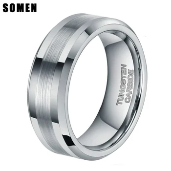 

8mm Mens Brushed Silver Color Tungsten Carbide Ring Wedding Bands Polished Engagement Rings Fashion Male Jewelry anel Never Fade