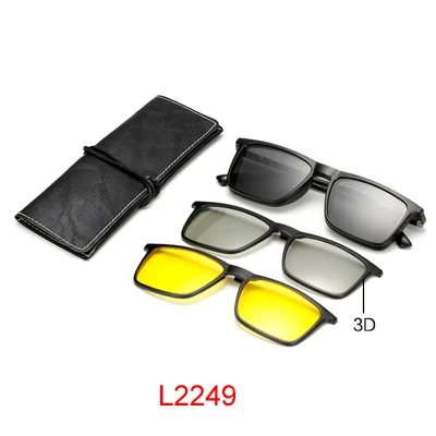 Два Oclock 3 в 1 магнитные солнцезащитные очки для мужчин и женщин 3D/серый/ночное видение поляризованные прикрепляемые очки близорукость оптическая оправа для очков - Цвет линз: L2249