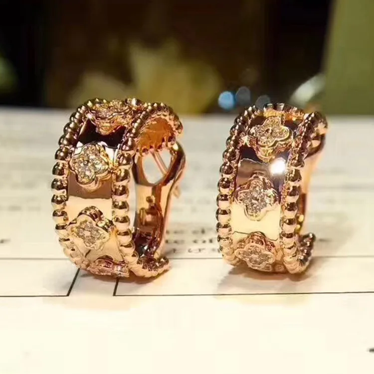

Pure 925 silver jewelry wholesale kaleidoscope four leaf flower drill Earrings Ear buckle ear racket for women high quality
