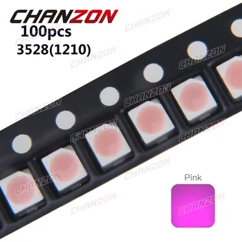 

100pcs 3528 (1210) Pink SMD SMT 20mA DC 3V Surface Mount LED Chip 350-400mcd Ultra Bright LED Light Emitting Diode Lamp for PCB