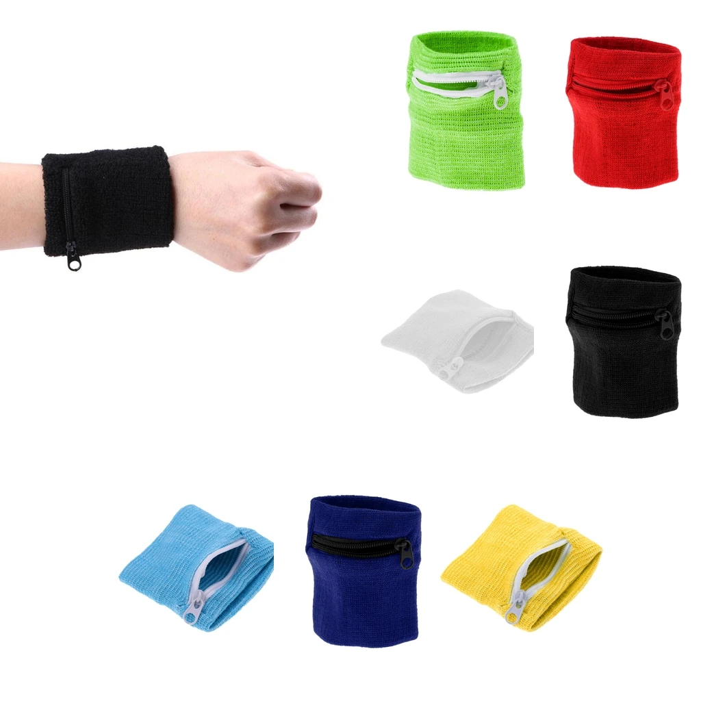 7-8 cm Lightweight Soft Outdoor Sports Wrist Band Zipper Storage Pocket Wallet Wrist Strap Multi Colors