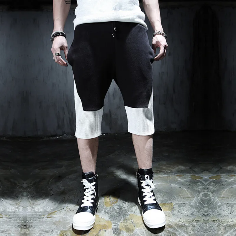 Men summer hip hop black white patchwork shorts casual skateboard short