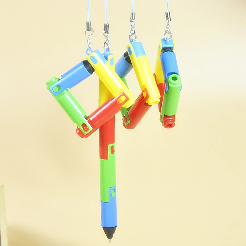 

1 PC Creative Folding Ballpoint Pen, Blue Ink, Colorful Writing Pen with Hanging Chain Student Stationery Supplies Prize Gift
