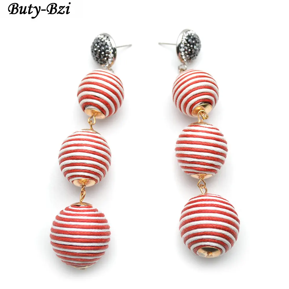Various Bright Color Multi Layers Cotton Balls Dangle Earrings Fashion