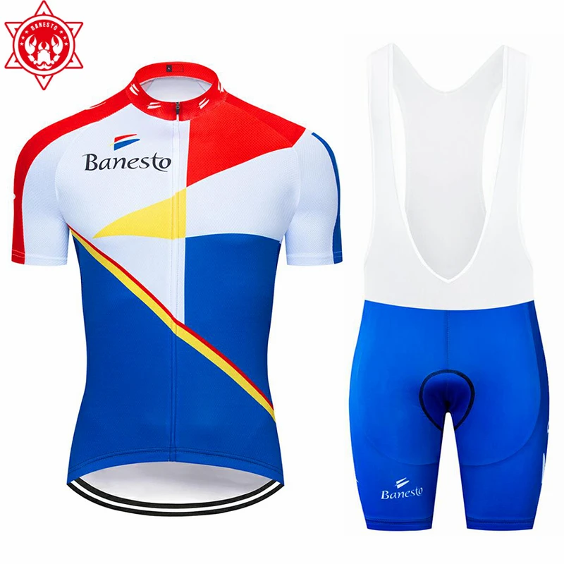 

Summer Men Banesto Cycling Jersey Set Bib Short Sleeve Blue Camouflage Pattern Cycling Clothes Bike Bicycle Quick Dry Cyclist