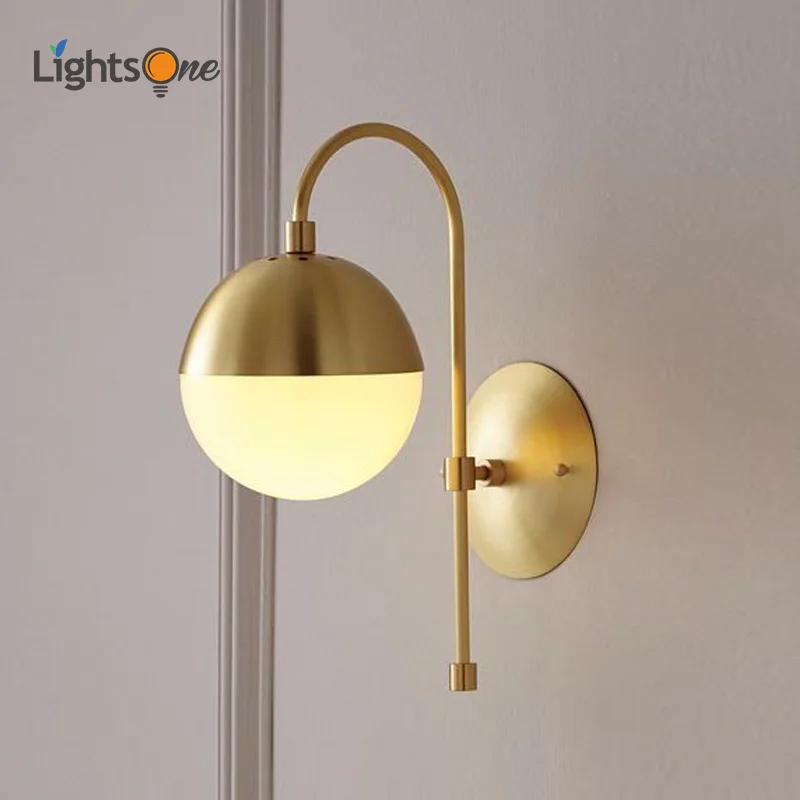 

Postmodern minimalist copper living room wall lamp creative bedside bedroom study designer wall lamp