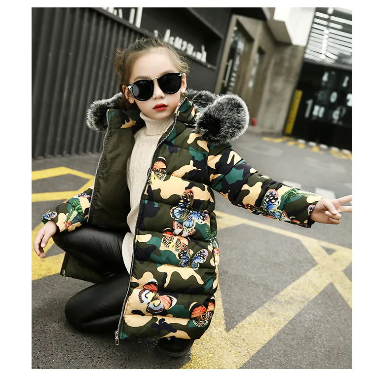 

New Children Winter Jacket Girl Winter Coat Kids Warm Thick Fur Collar Hooded long down Coats For Teenage Girls