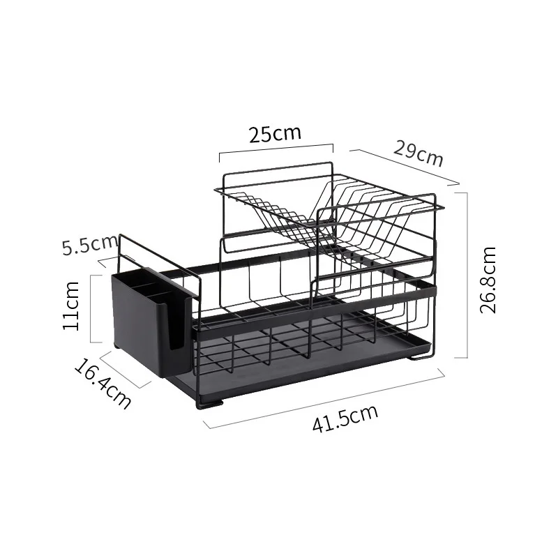 Креативная дренажная стойка, двухслойная сушилка, посуда, сушилка для посуды, кухонная полка для хранения, полка для хранения WF4041103 - Цвет: black