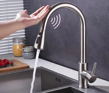 

Stainless Steel Sensor Kitchen Faucets Touch Inductive Sensitive Faucet Mixer Tap Single Handle Dual Outlet Water Modes