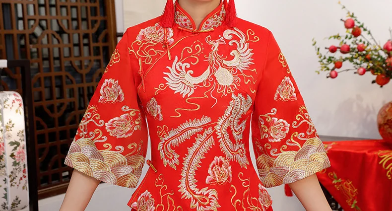 Красное свадебное платье традиционное китайское Qipao Национальный костюм для